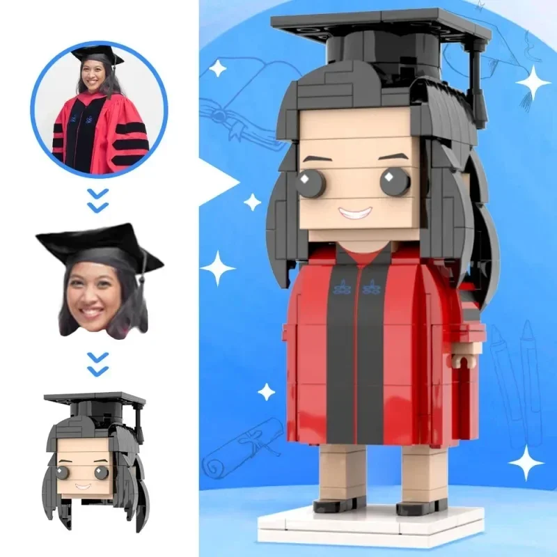 

Harvard Graduation Uniform Customizable Particle Toy with Personalized Head Figure And Gown - Unique Bachelor Gift for Graduates