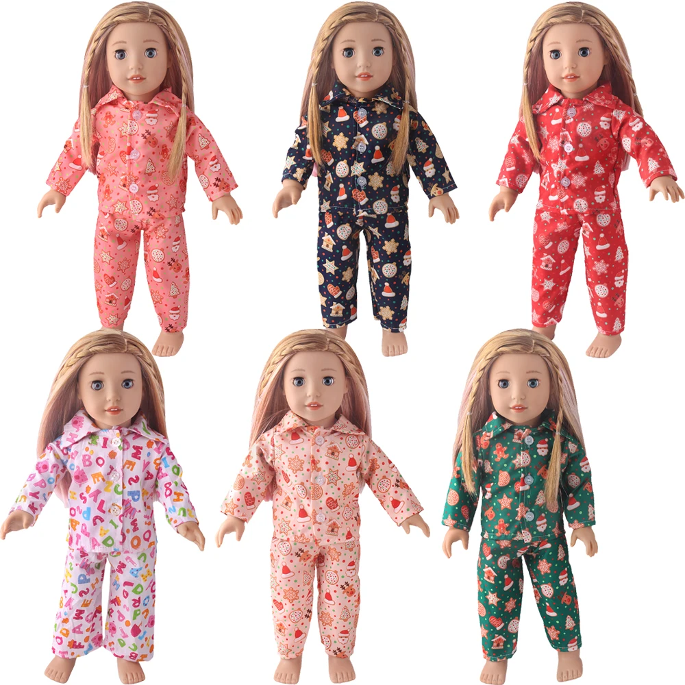 

Комплект пижамы для куклы 18 дюймов, мультяшный костюм для куклы, аксессуары для игр, милые мультяшные пижамы для кукол