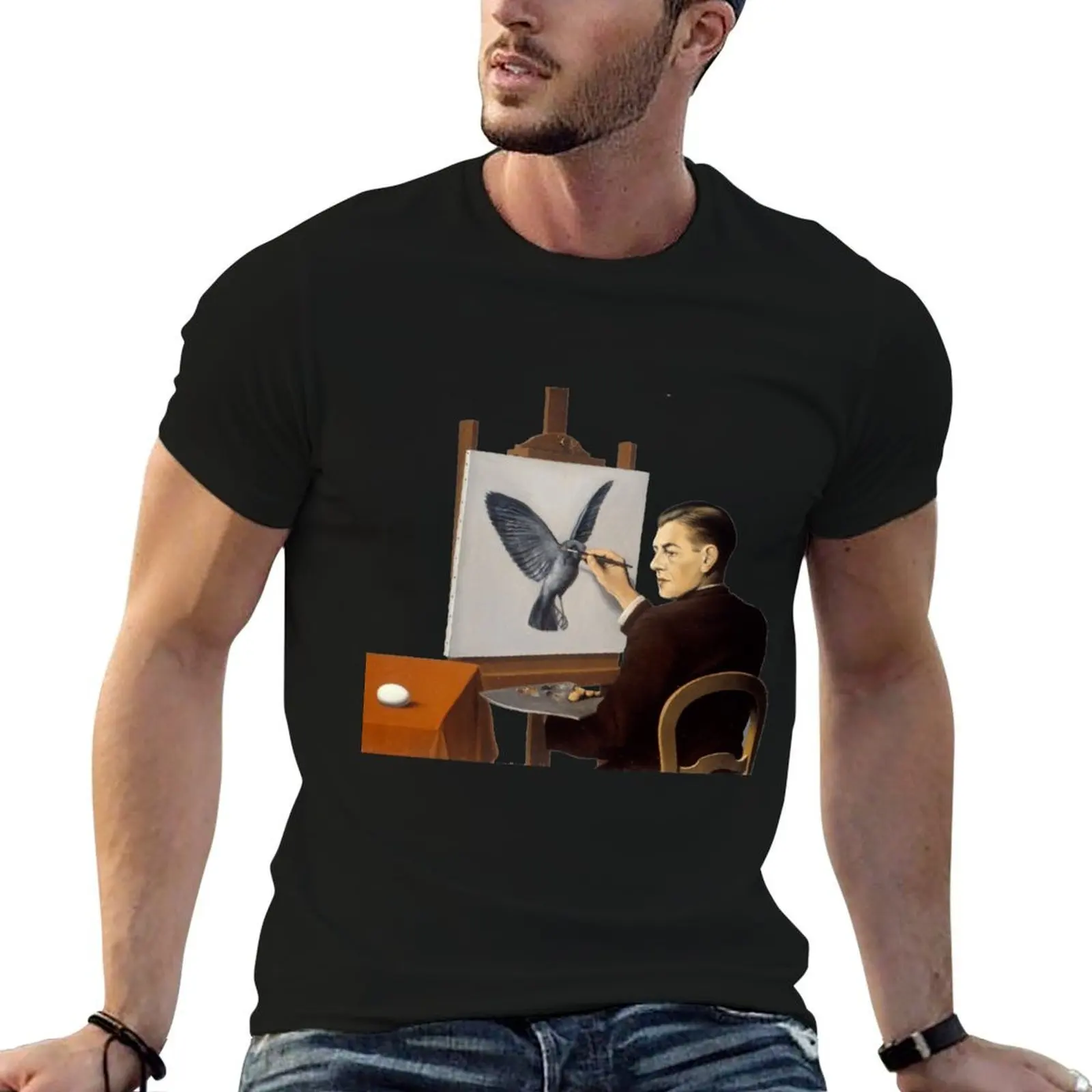 Magritte Clairvoyance inspired design T-Shirt Funny t-shirts street wear mens shirts graphic tee