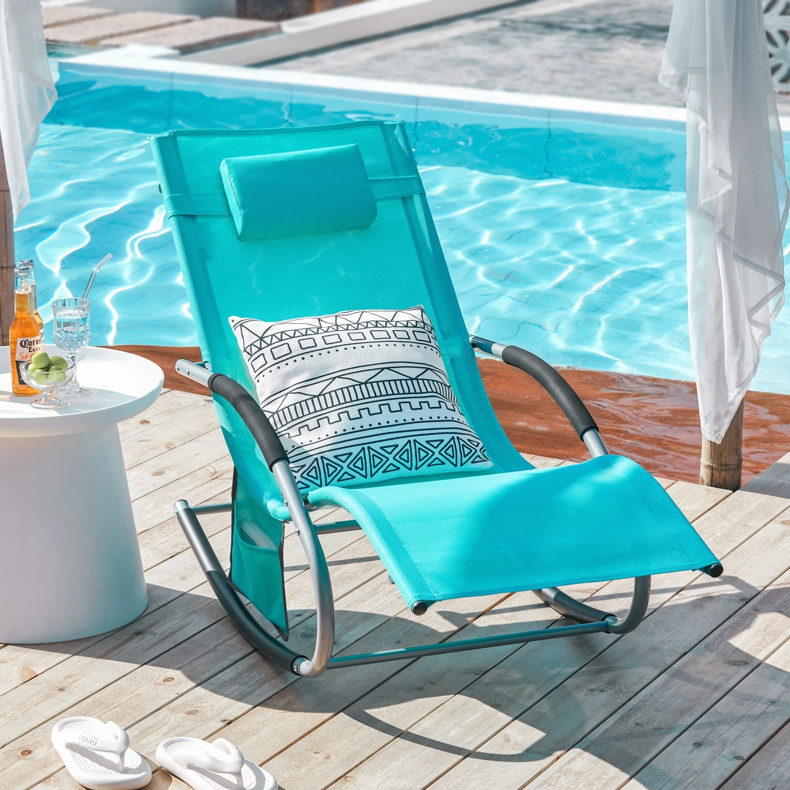 SoBuy OGS28 Sonnenliege Gartenliege wetterfest Liegestuhl Schaukelstuhl mit Kopfkissen Outdoor Terrasse Balkon Camping bis 150kg – Detail 28