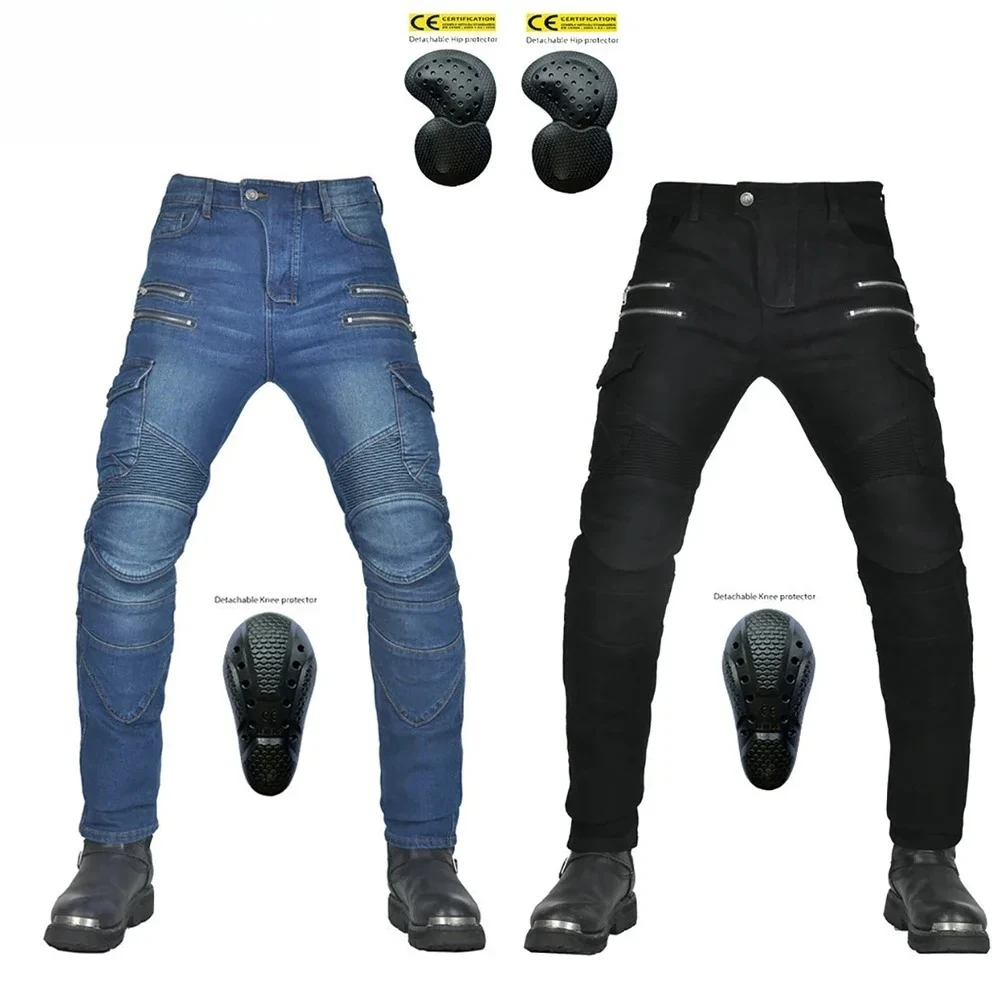 Motorcycle Jeans Four Zip Anti Drop Motorcycle Pants Kevlar Tear Resistant Silicone Protector Motocross Jeans Equip Men
