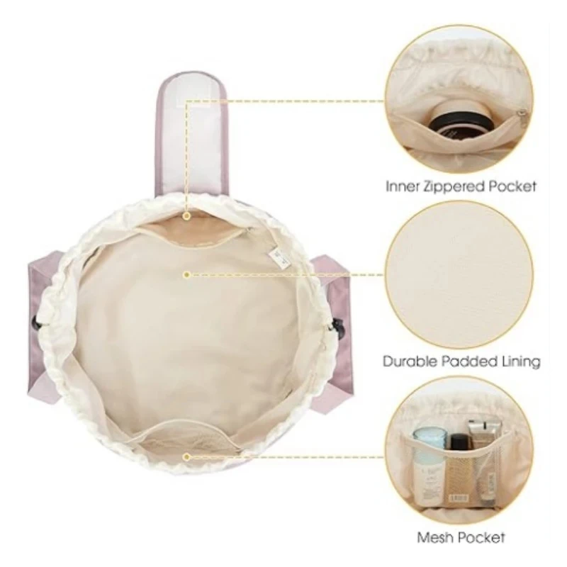 Female Barrel Drawstring Makeup Bag Large Capacity Cosmetic Bag Toiletry Organizer for Women Make up Bags