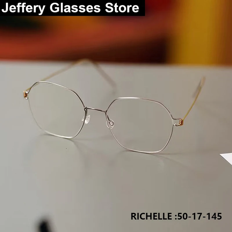 Denmark Brand Fashion Hexagon Women Glasses Frame Screwless Ultralight Titanium RICHELLE Men Thin Rim Prescription Eyeglasses