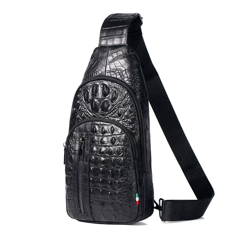 High Quality Cow Genuine Leather Men Waist Packs Male Casual Alligator Chest Pack Boy Brand Design Chest Package Shoulder Bags