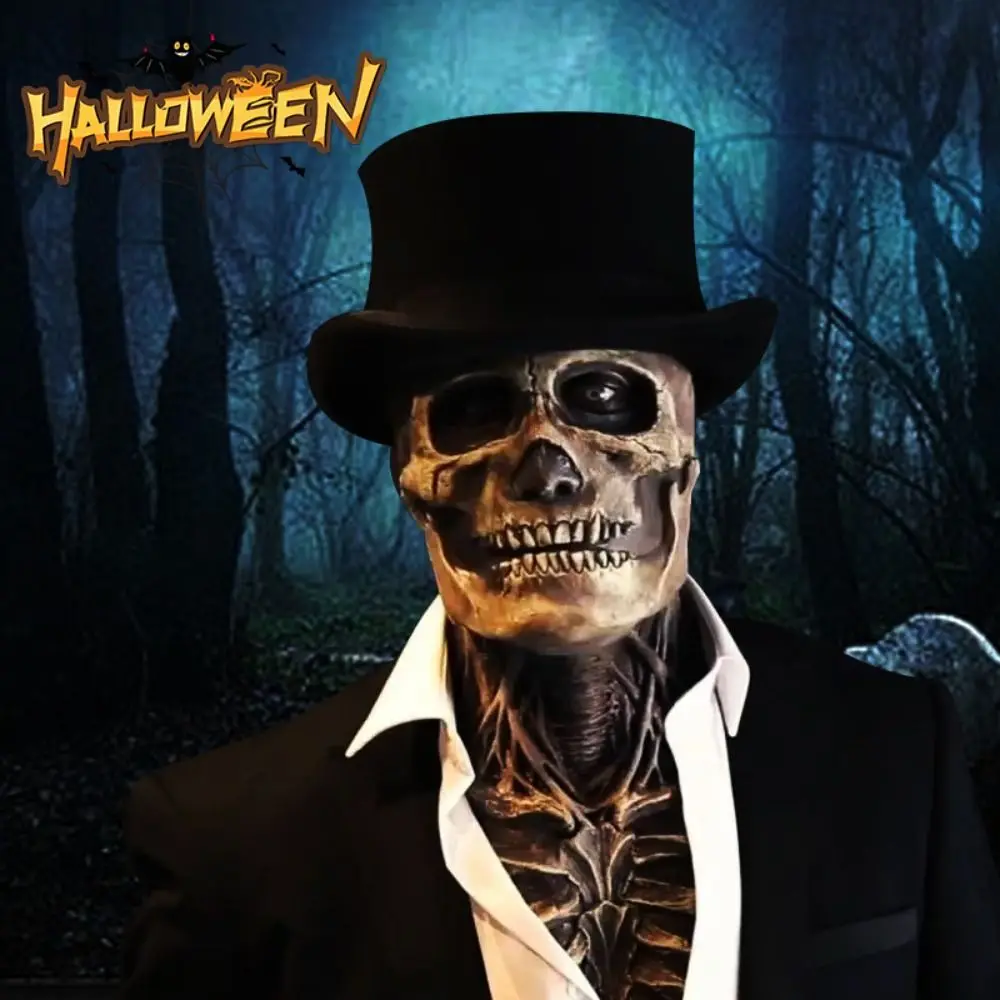 Realistyczna maska szkieletu 3D na Halloween z mózgiem i kwiatem, straszna maska lateksowa, rekwizyt na maskaradę.