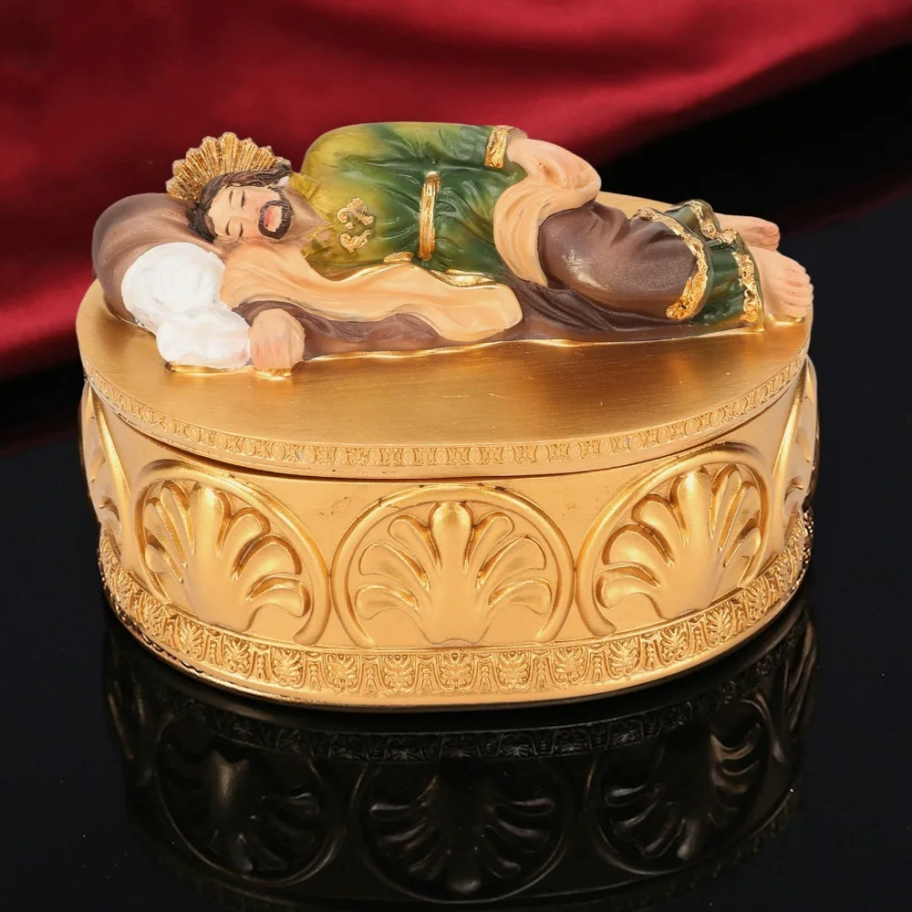 2pcs Resin Rosary Jewelry Box Gold Hand-Painted Catholic Decorative Box 5.8 Inches Exquisite Workmanship Sleeping Saint Box