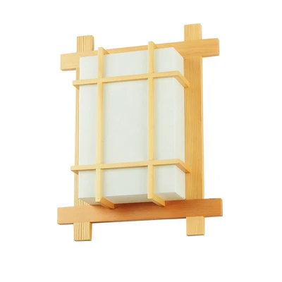 Japanese Tatami Style LED Rubber Wood Frame Wall Lights WitPVC Shade Lamp For Bedroom Bedside