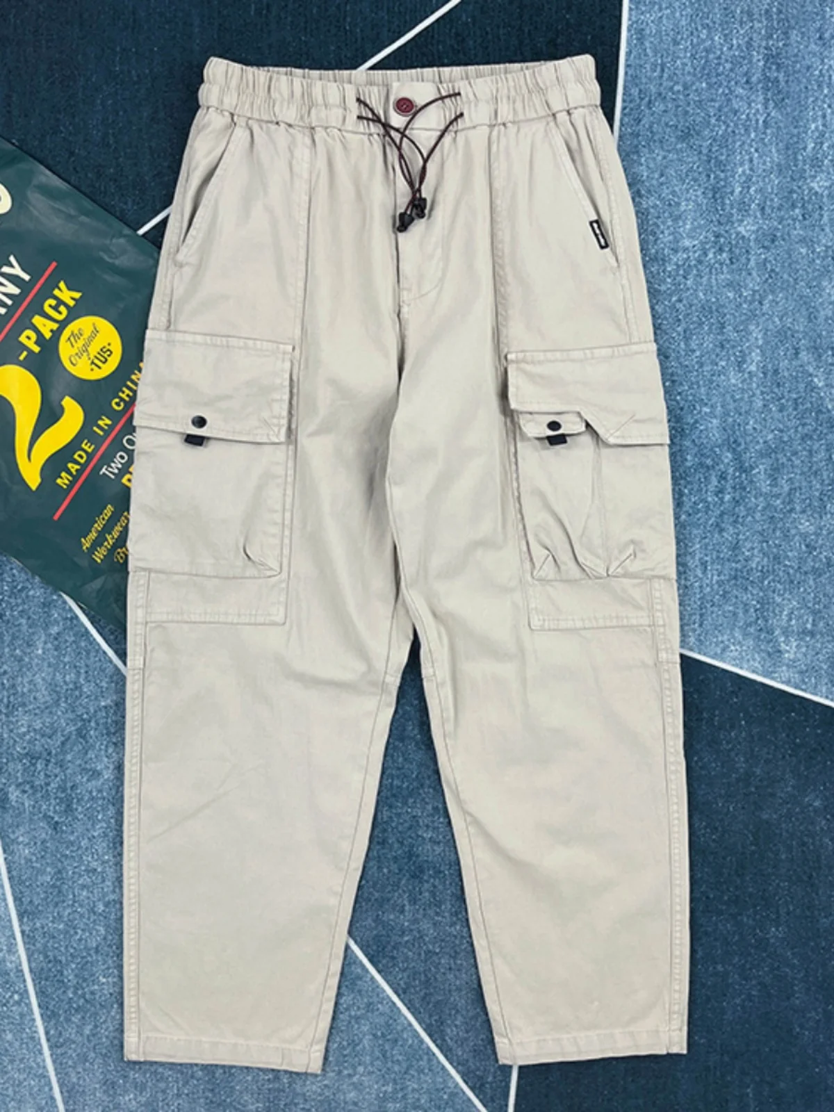 

Мужские свободные прямые хлопковые рабочие брюки в стиле кэжуал, ретро, американский стиль, с эластичным поясом, длинные