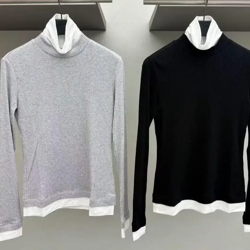 Clearance Sale-Women's Stack Neck Golf Base Shirt Autumn Winter Spliced Long Sleeve Comfort Versatile Golf Sportswear