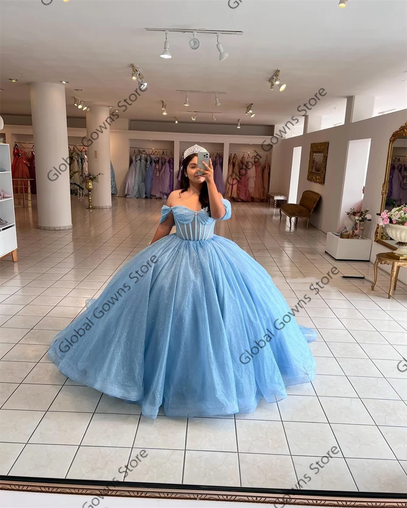 Мексиканское платье Quinceanera с синими бусинами, бальное платье с открытыми плечами, платье для дня рождения, платья принцессы, милые 15, 16, по индивидуальному заказу