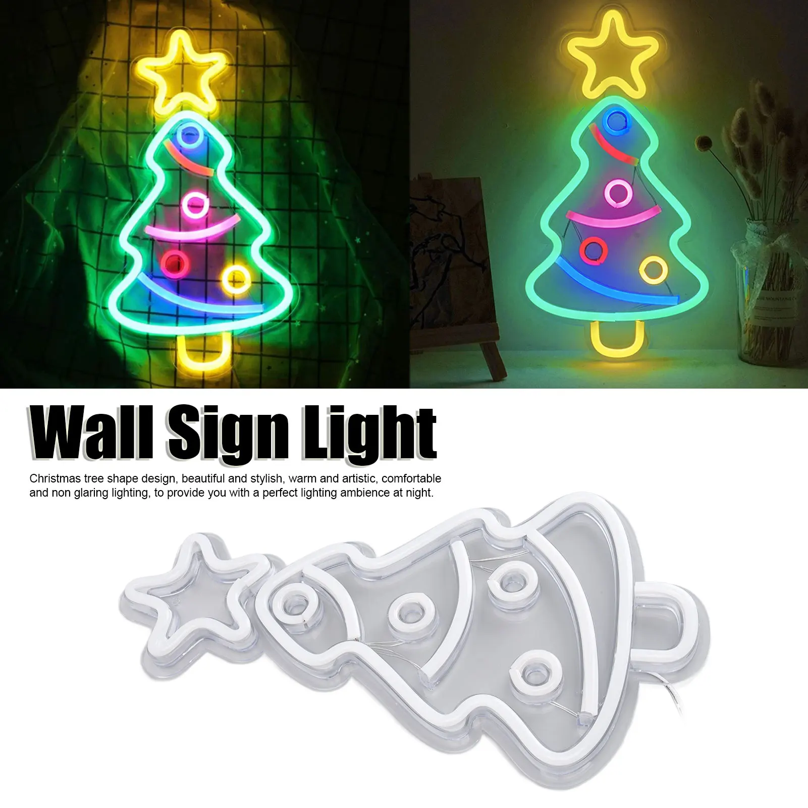 Xmas Tree Neon Light LED Neon Sign Light Wall Decor Art For Kids' Room Birthday Party Decor