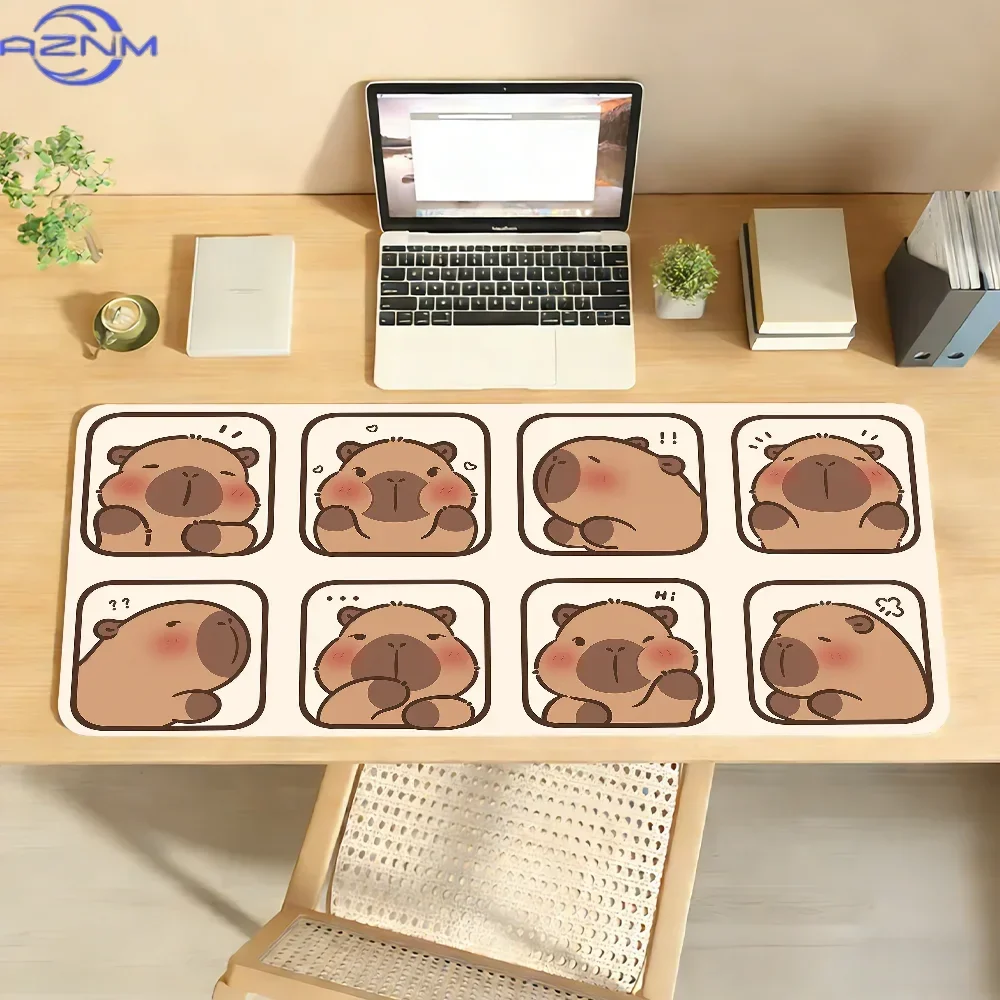 Cute Cartoon Capybara Multi Expression Grid Extended Mousepad, Non-Slip Rubber Base Large Desk Mat, Smooth Surface for Gaming Of