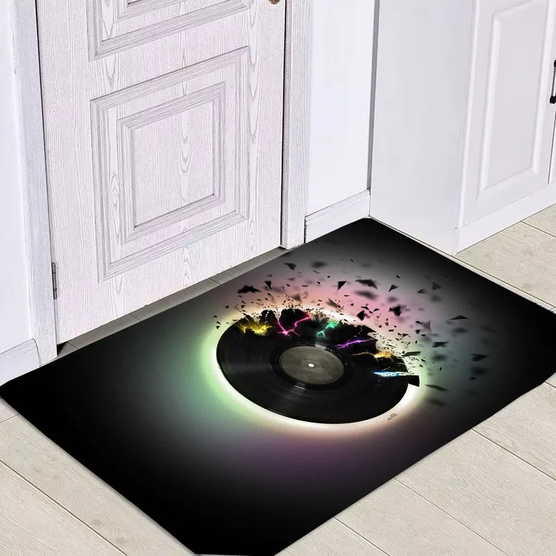 Vintage Disc Print Shower Room Rugs Record Entrance Doormat Non Slip Indoor Area Carpet Soft Bathroom Floor Mat Accessories