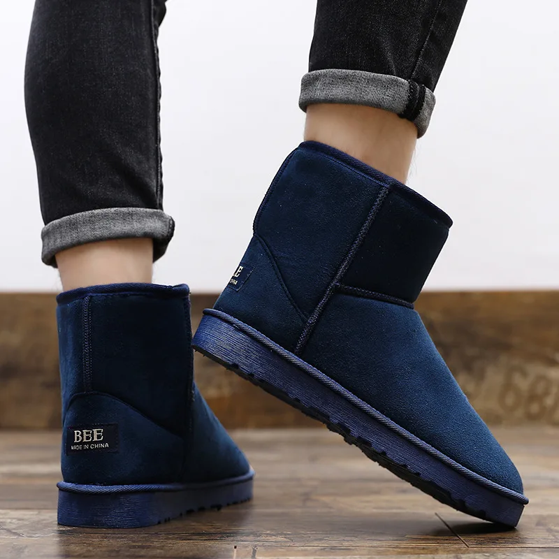 Plushed Suede Men’s Winter Boots Plus Size 46 47 Slip On Warmed Boots For Men Comfy Anti-Slip Ankle Boots Unisex botas masculino