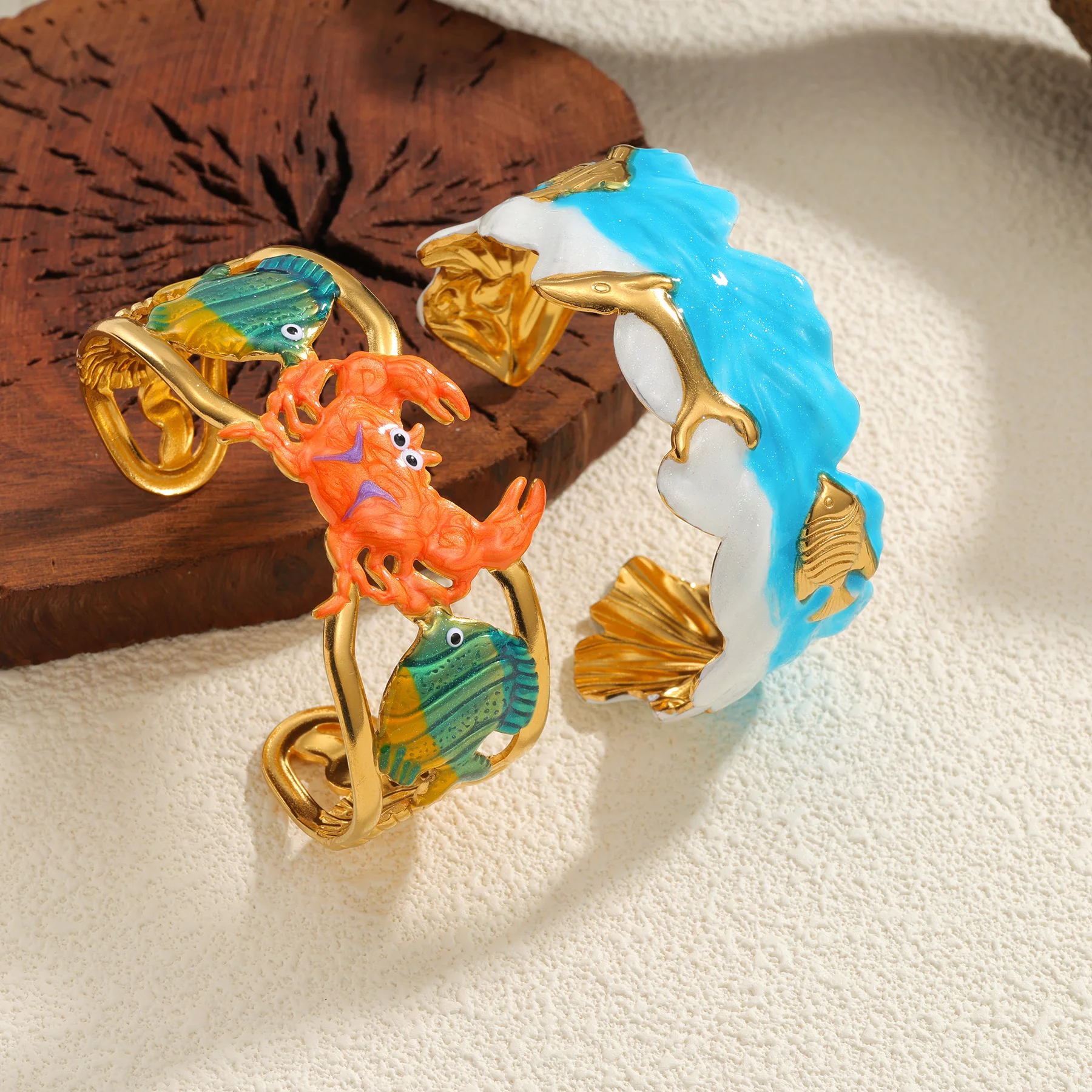 Новый дизайн, цвета, капельное масло, стильный браслет Oceans для женщин, позолоченный открытый браслет из нержавеющей стали, летние каникулы, ювелирные изделия, подарки