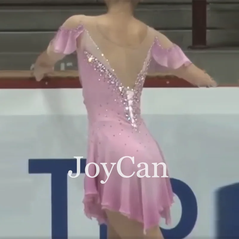 JoyCan Ice Figure  Skating  Dress Girls Pink Spandex Stretchy Competition Dance Wear Customized