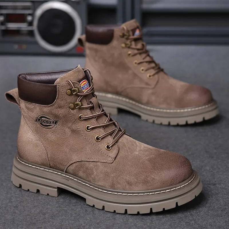 

Men's Classic Retro Work Boots Suede Genuine Leather Mens Fashion Ankle Boot Desert Boots Men High-top Lace-up Casual Shoes New