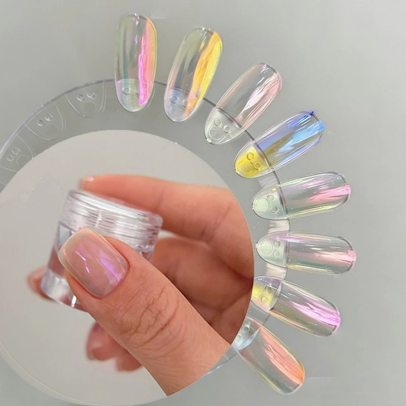 1 Stück Chrom-Nagelpuder Eis-Transparent Aurora Hochglanz Perlmutt Regenbogenfarbe Puder Metallpigment Nagelkunst-Kreation