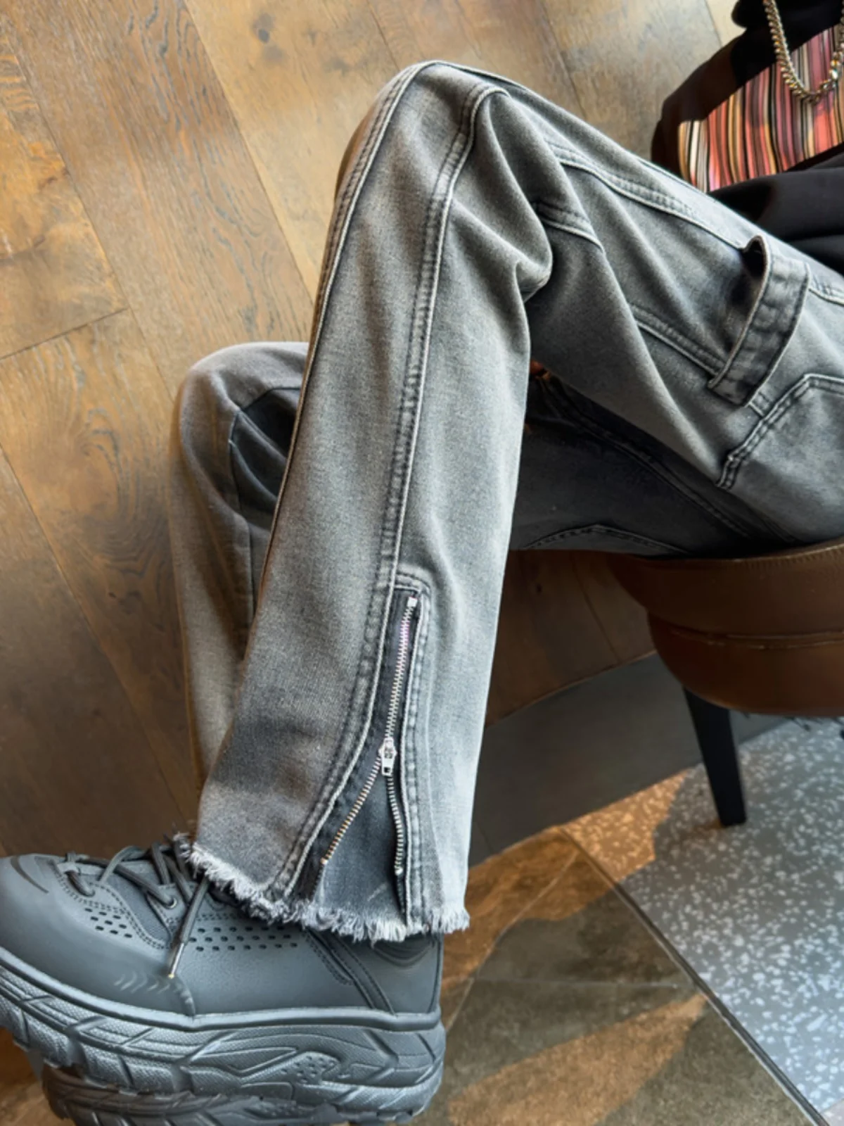 

American High Street Men's Jeans Autumn Winter Trendy Brand Waed Zipper Straight Leg Workwear Pants Torn Sle