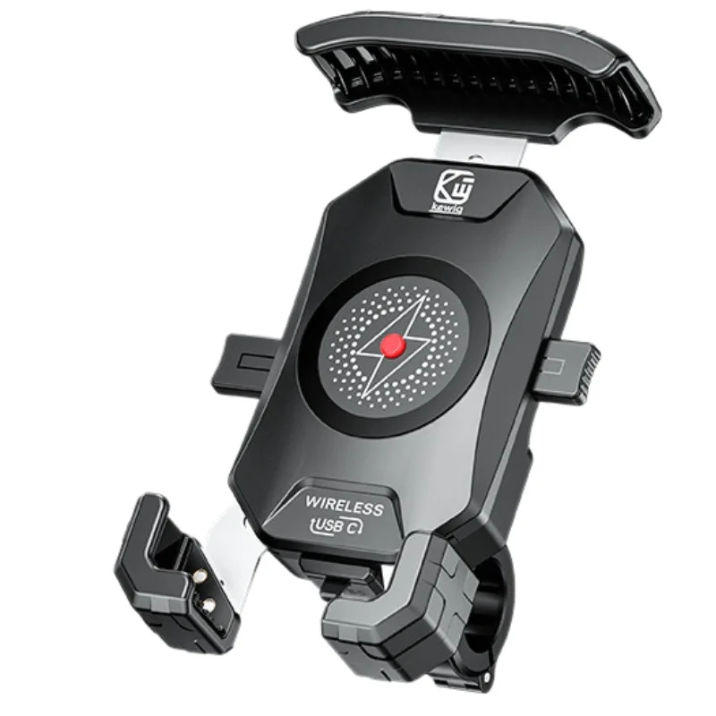 Motorcycle Phone Mount Wireless Charger 15W USB C Handlebar Mirror Mount Aluminum Alloy Anti Theft Lock 360 Rotation Fits 3.5