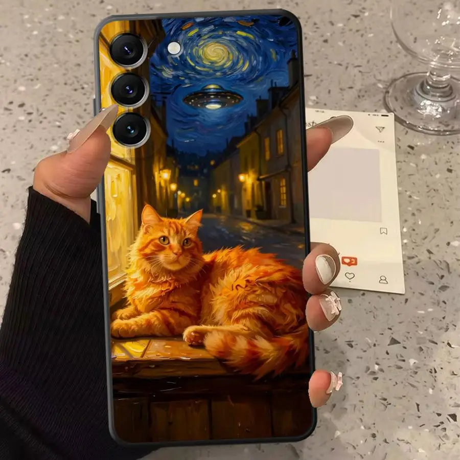Van Gogh Cool Cat Phone Cover Case for Samsung Galaxy A30s A05 A02s A04 A20s A06 A50 A56 A03 A53 A71 A73
