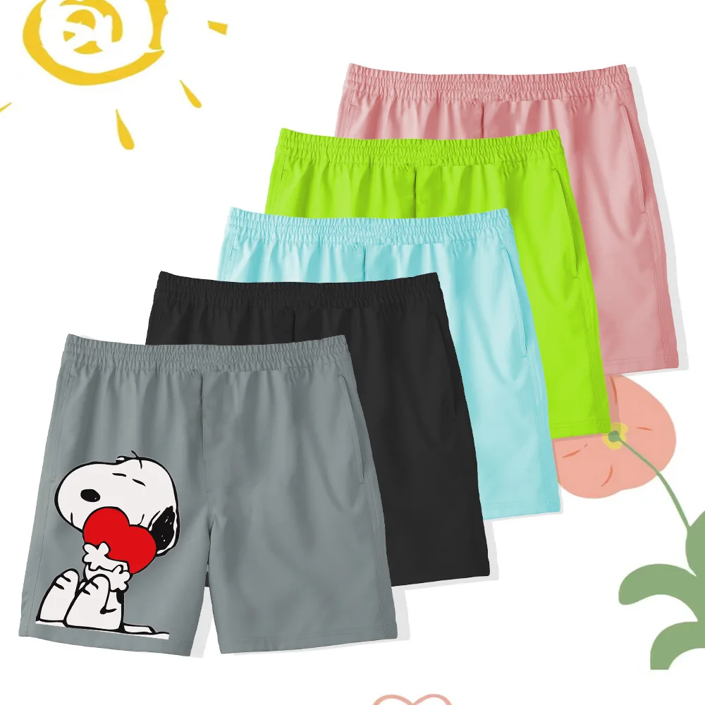 Bright high moisture absorption kids beach shorts Boys and girls cute lazy cozy Snoopy Puppy print easy to play vibrant code fab