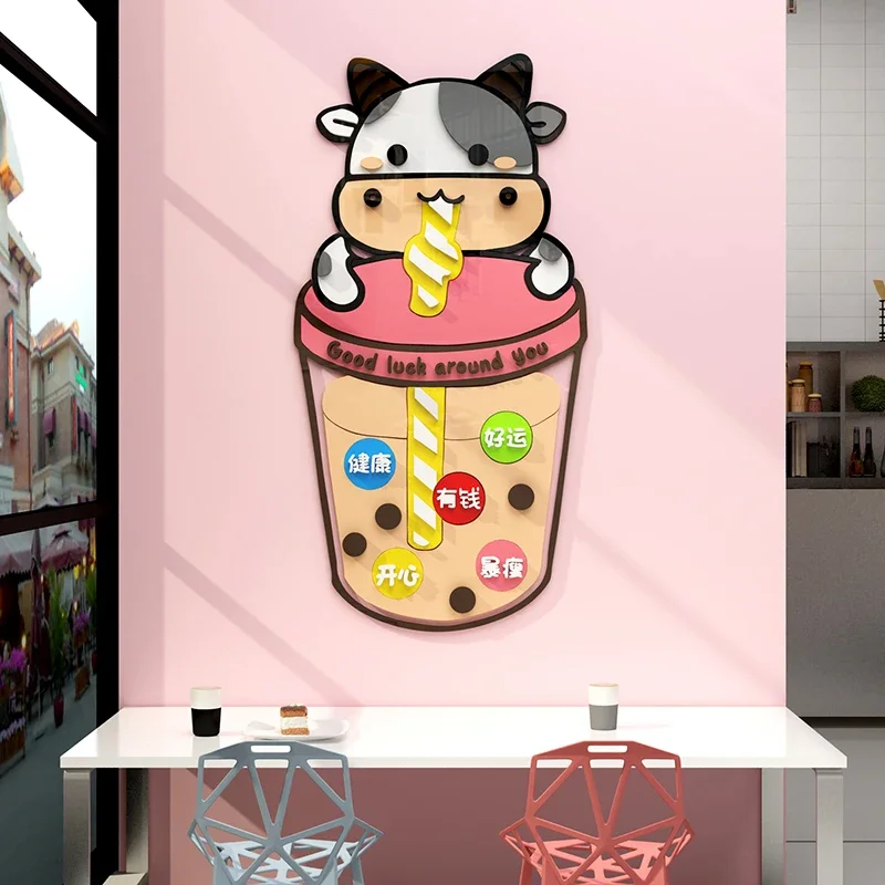 

WS285 Milk tea shop wall decoration creative background dessert cake Cafe glass door net red stickers self adhesive