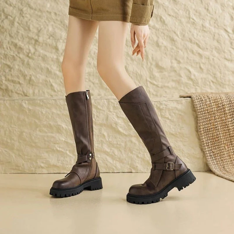 Round Toe Platform Ladies Knee High Shaft Shoes Spring Autumn Women's Long Boots Chic and Elegant Cosplay Footwear on Promotion