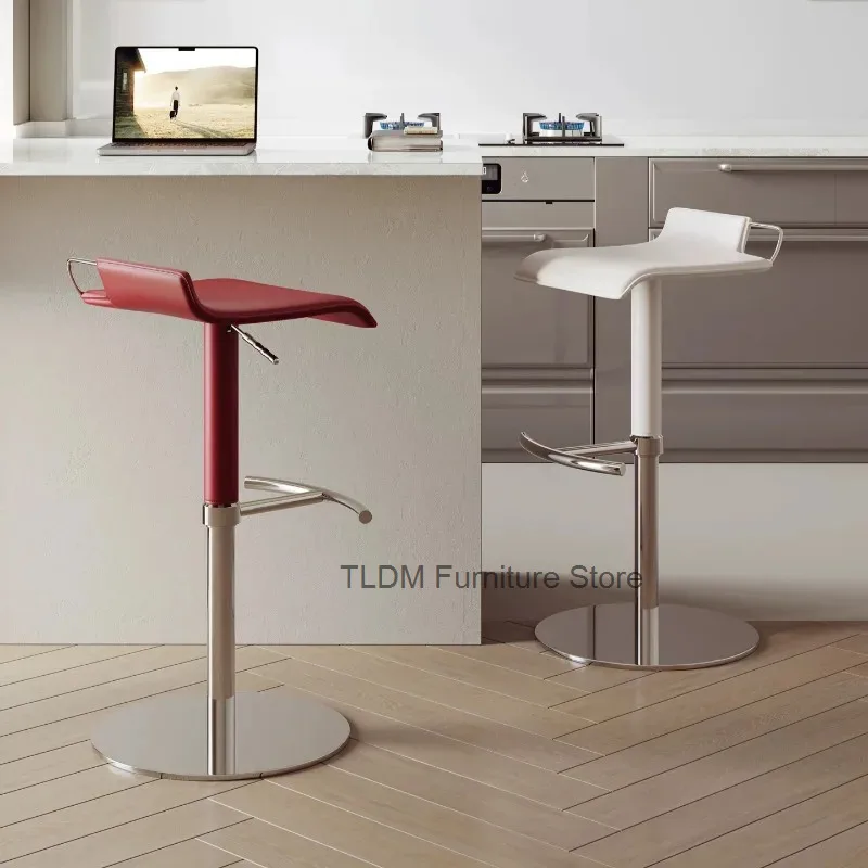Adjustable Height Swivel Bar Stool Curved PU Seat Metal Footrest Round Base Modern Counter Height Chair for Kitchen Island Bar