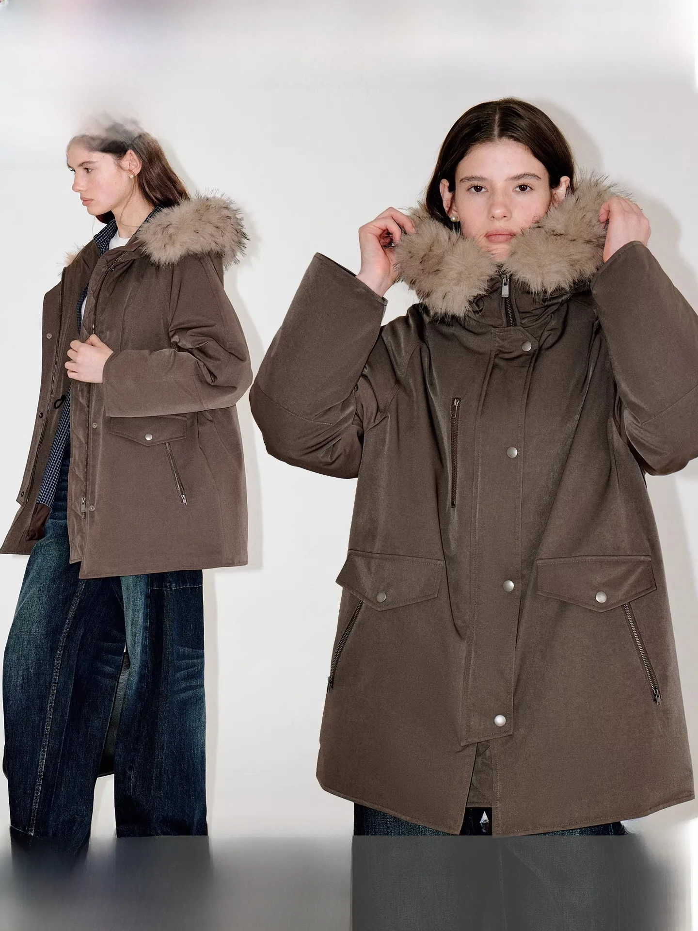 

Fano High-End ex down Jaet Removable Fur Collar Windproof Warm Parka Sle Du down Coat Korean Sle Straight Cut