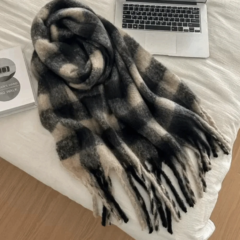 

Classic Pashmina Plaid Wool Scarf Tassel Winter Cashmere Scarves Warm Thicken Long Shawl Women/Men