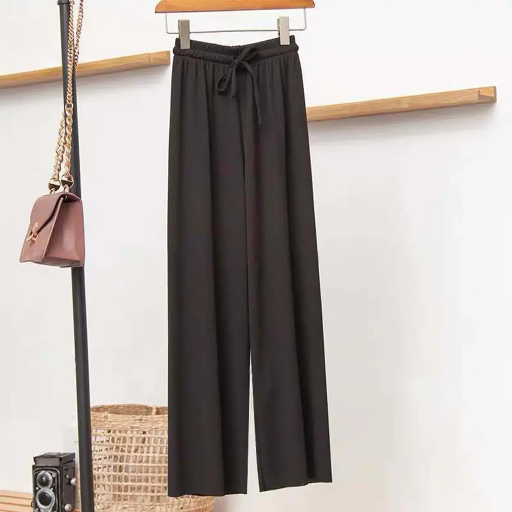 

Solid Color Casual Trousers Versatile Women's Elastic High Waist Drawstring Pants Comfortable Loose Fit Trousers for Summer