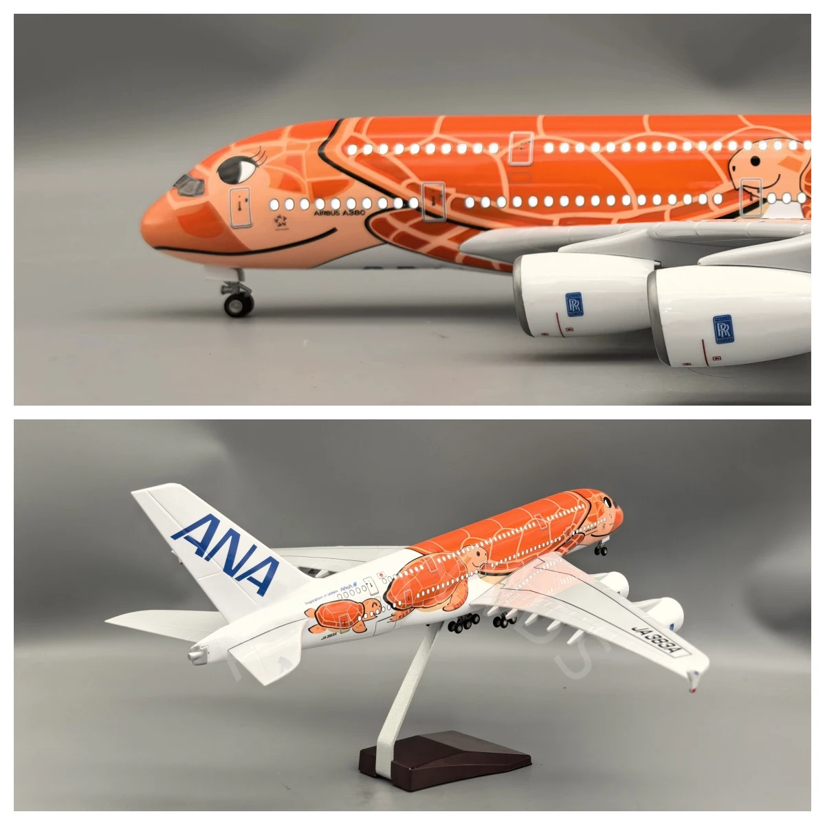 1/160 Scale Aircraft A380 Air Japan ANA Airlines Orange Sea Turtle