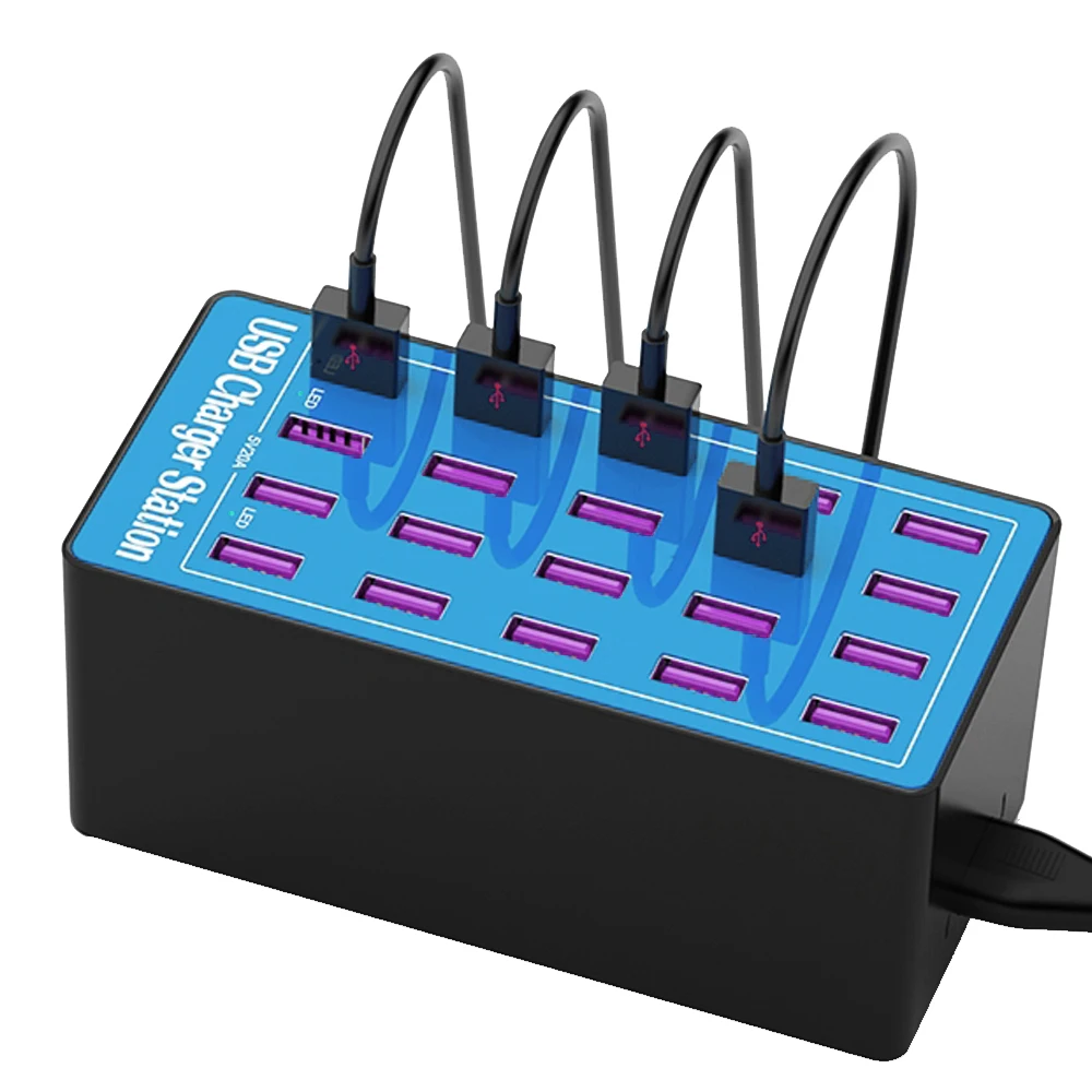 Зарядная станция с 20 USB-портами, 100 Вт, 20 А
