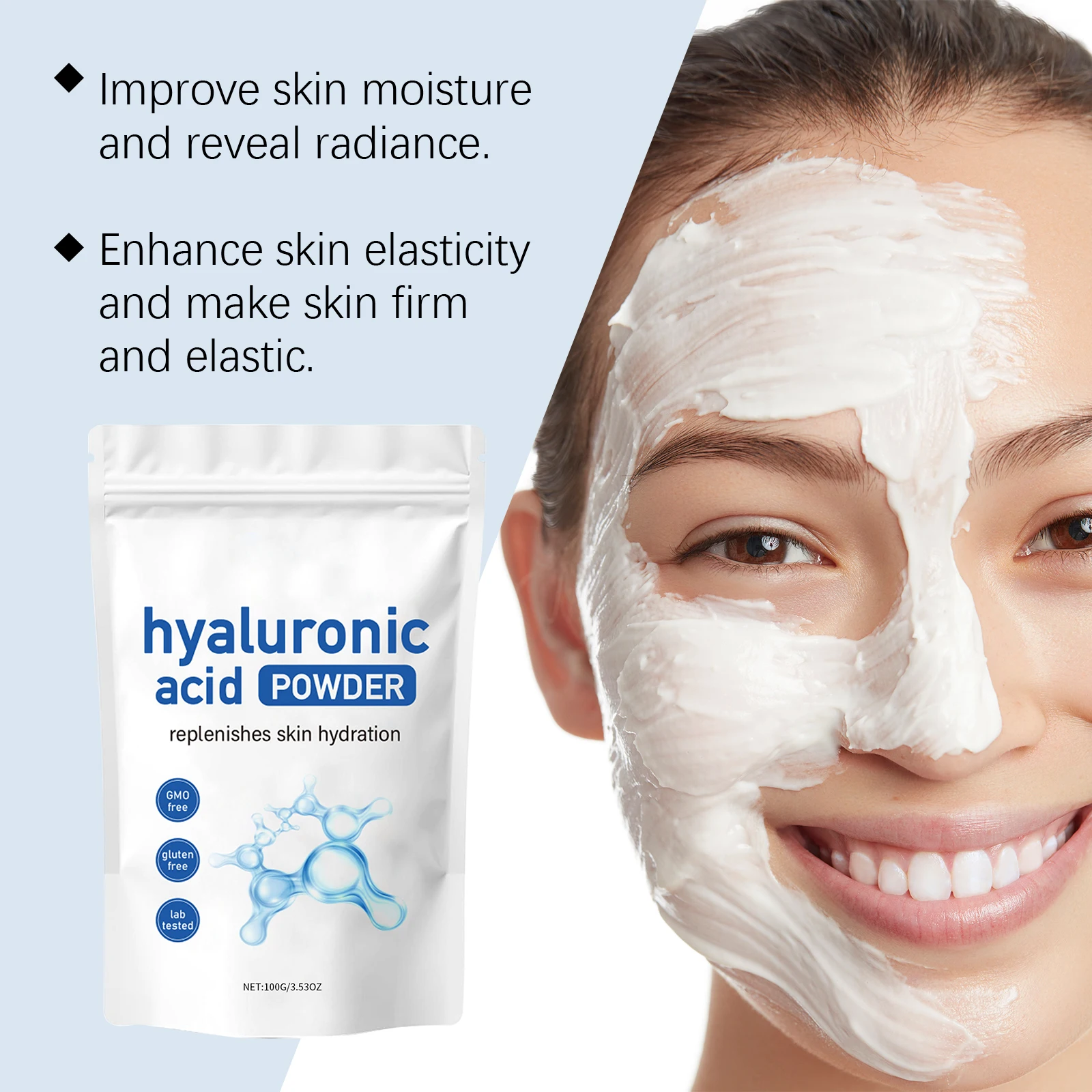 Hyaluronic Acid Powder Facial Mask Relieve Dryness Deep Cleansing Face Increase Skin Elasticity Firming Lifting Smooth Skin Care