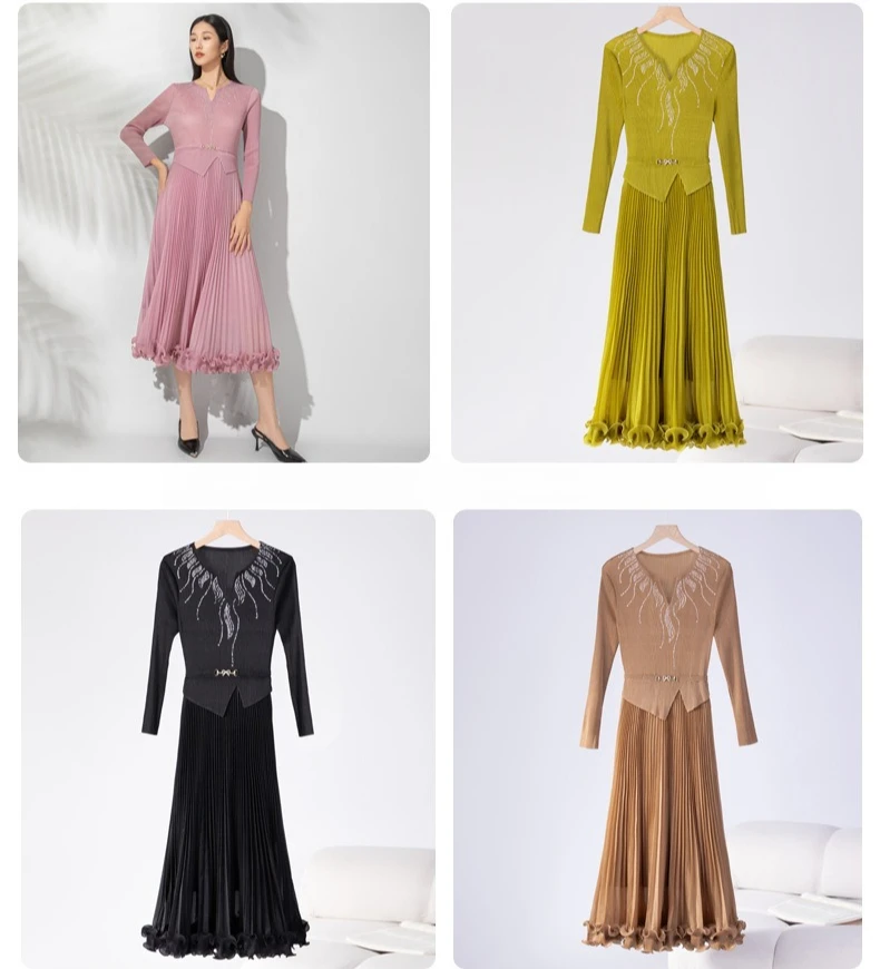 

Miyake Pleated Fashion 2026 Fall and Winter New Fashion Senior Sense Pleated Dress Solid Color Elegant Commuter Skirt Pleated