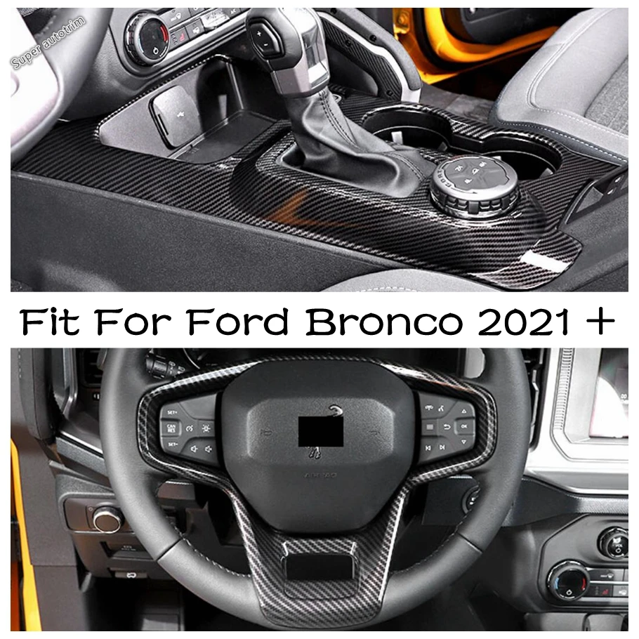 

Carbon Fiber Texture Interior Steering Wheel Frame For Ford Bronco 2021 - 2024 Car Console Gear Shift Box Panel Cover Trim 1PCS