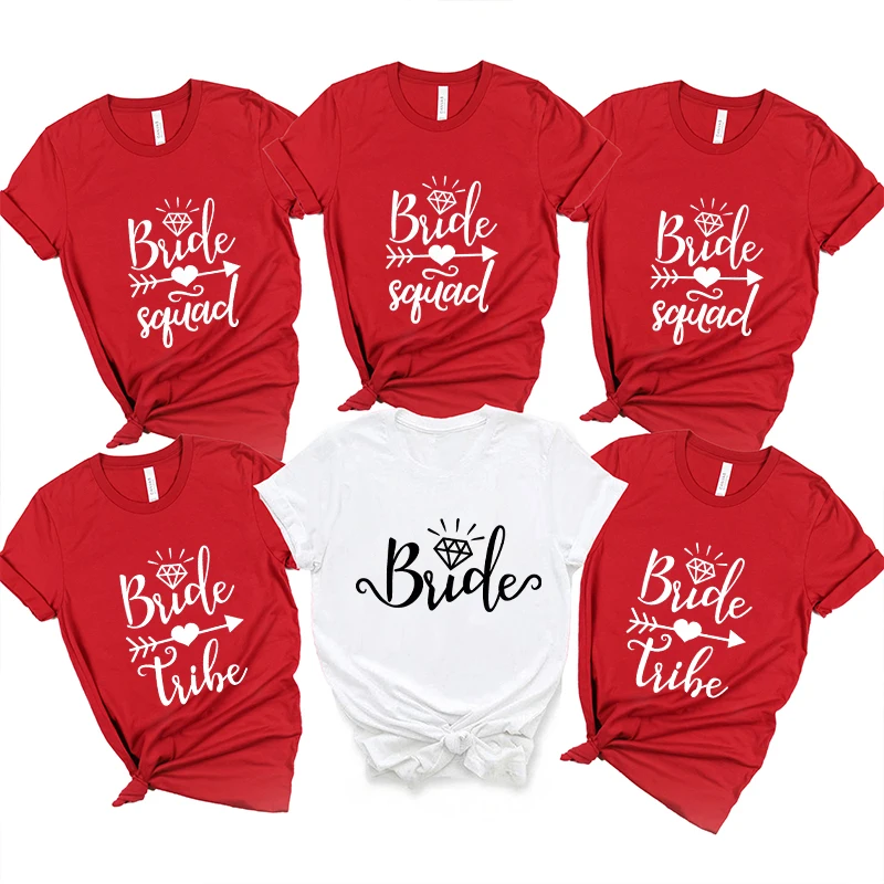 Team Bride Tribe Squad T-shirt, Single Farewell Bachelorette Hen Party Tops for Bridesmaids, Bridal Shower Wedding T-shirt