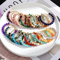 Natural Stone Earrings for Women Stainless Steel Vintage Ethnic Beads Chakra Yoga Reiki Dangle Hoop Earring Jewelry Accessories