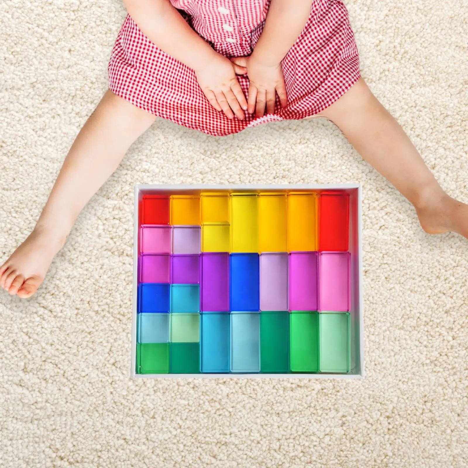 مجموعة مكعبات بناء قوس قزح لعبة حسية للتدريب على التعرف على الألوان لعبة التراص مكعبات أكريليك لهدية عيد ميلاد رياض الأطفال