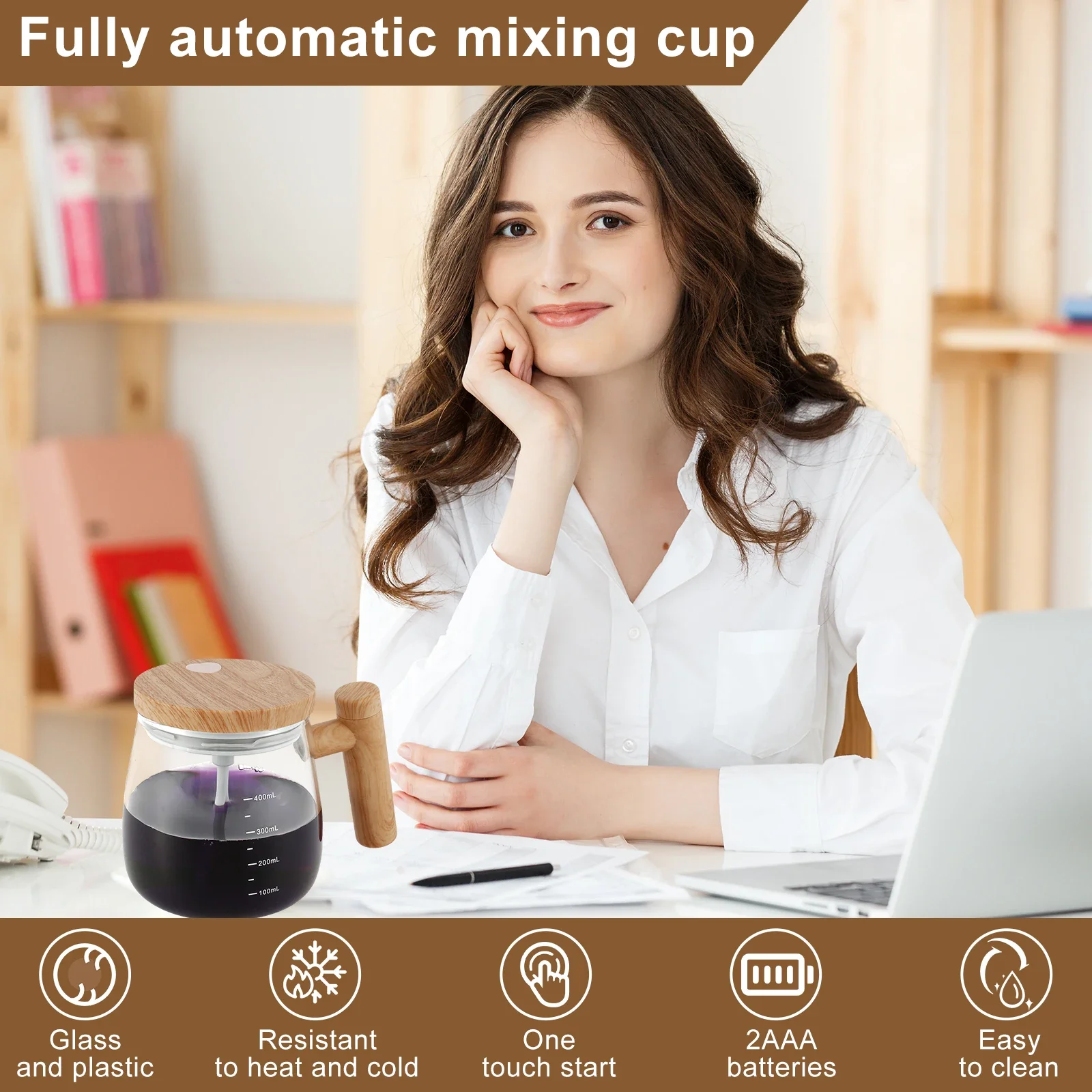 Self Stirring Coffee Mug Battery Powered Stirring Coffee Cup Electric Stirring Cups 400ml Glass Self Mixing Mugs Heat Resistant