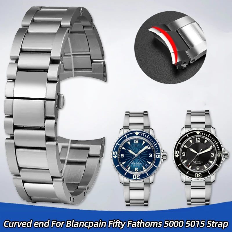 Correa de acero inoxidable de alta calidad de 23mm para Blancpain Fifty Fathoms 5000 5015 hebilla de mariposa accesorios de pulsera de reloj