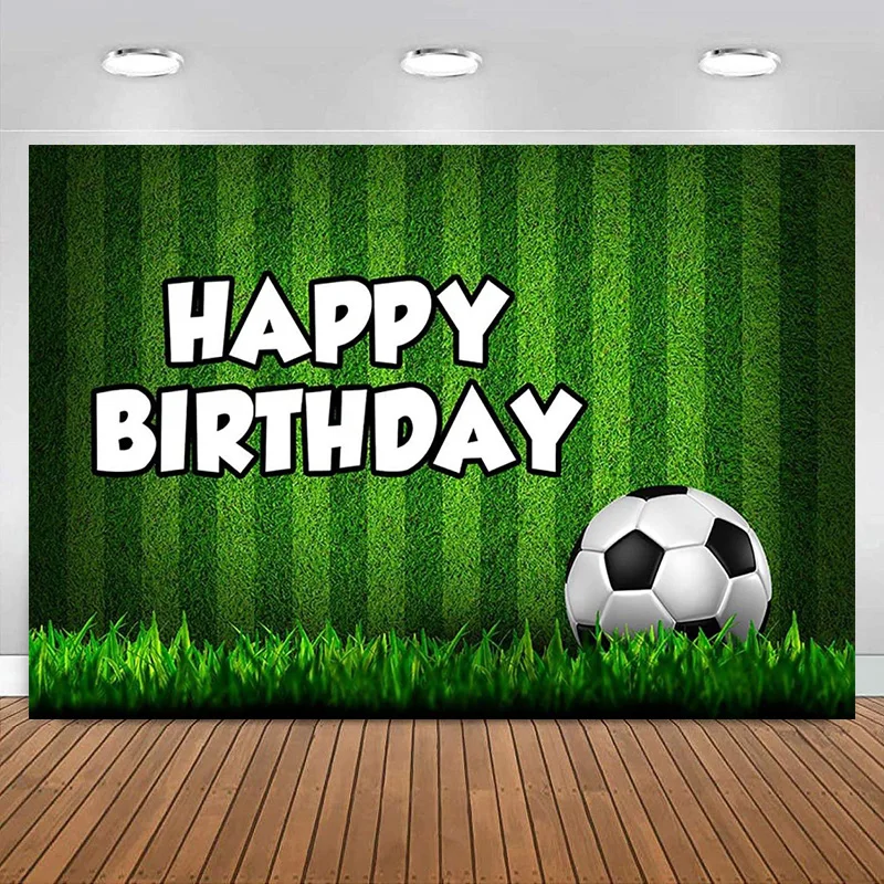 

Happy Birthday Party Backdrop Soccer Stadium Photography Background Football Playground Baby Kids Boys Party Decorations Banner