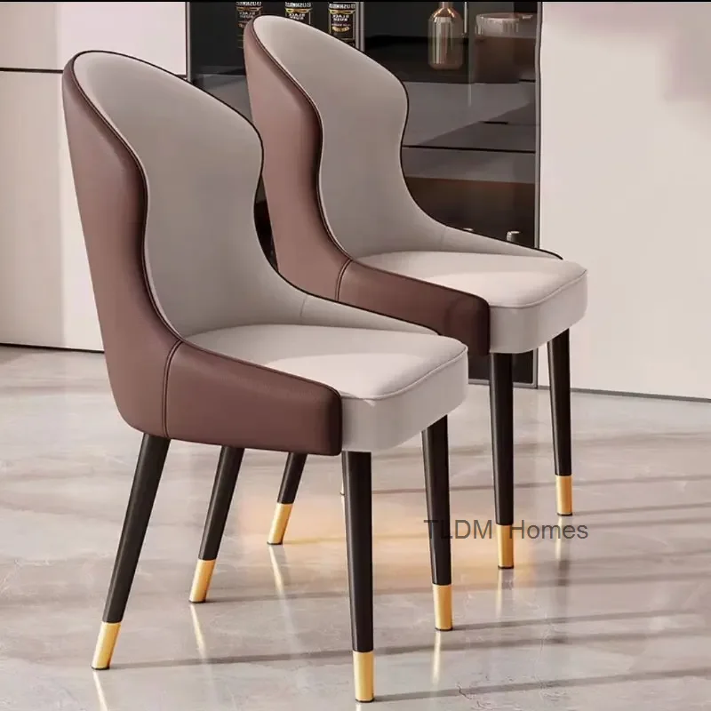 Chaise de Salle à Manger en Cuir de Luxe, Tabouret Relaxant avec Dossier Doux, Design d'Hôtel, Mobilier de Maison