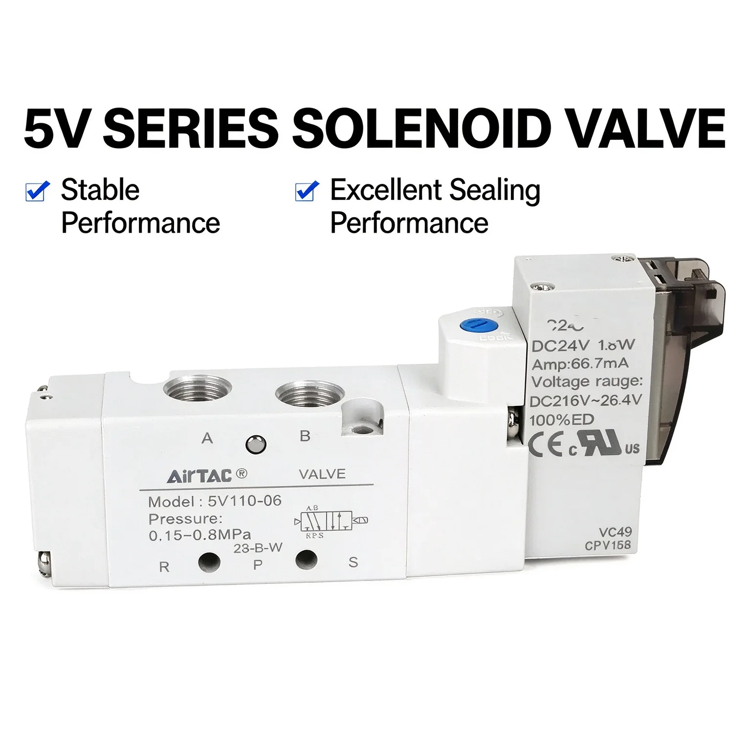 DC12V DC24V AC220V High-frequency Directional Control Valve Durable 5V110-06 5V210-08 5V220-08 5V230-08 Pneumatic Solenoid Valve