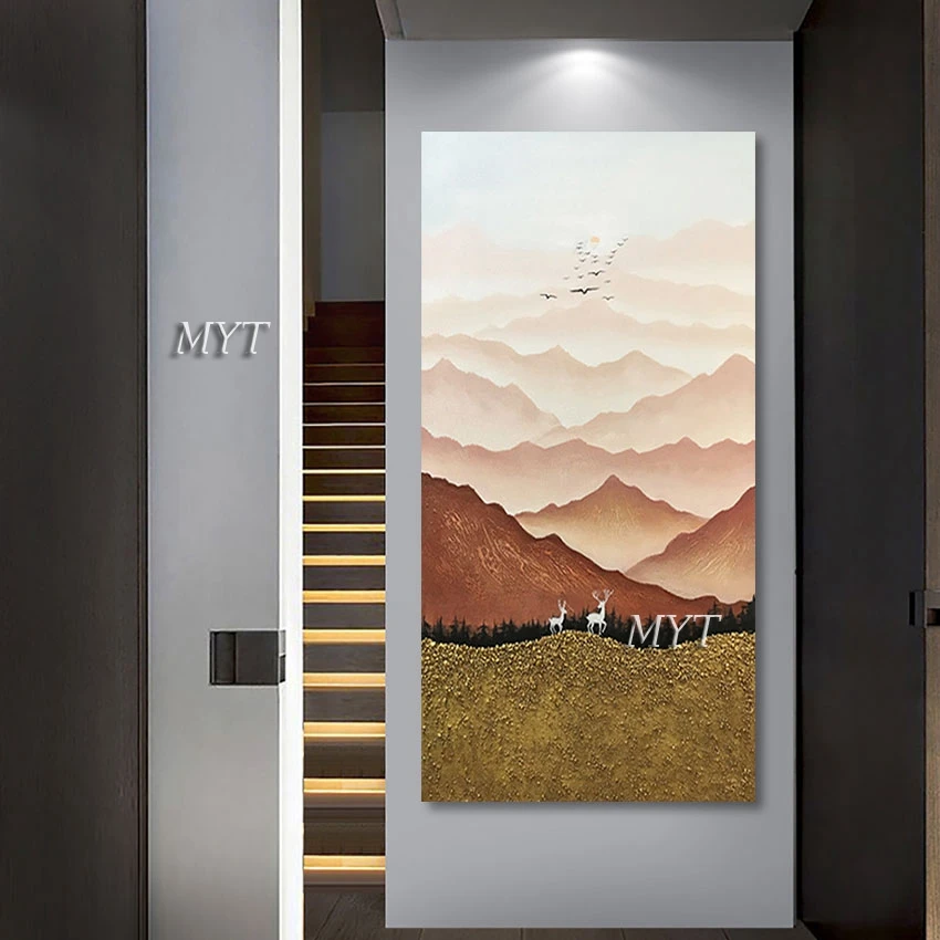 Large Size Luxury Style Decor, Canvas Landscape Painting, Abstract Simple Scenery Picture, Frameless, Art Deer Hand Drawing Wall