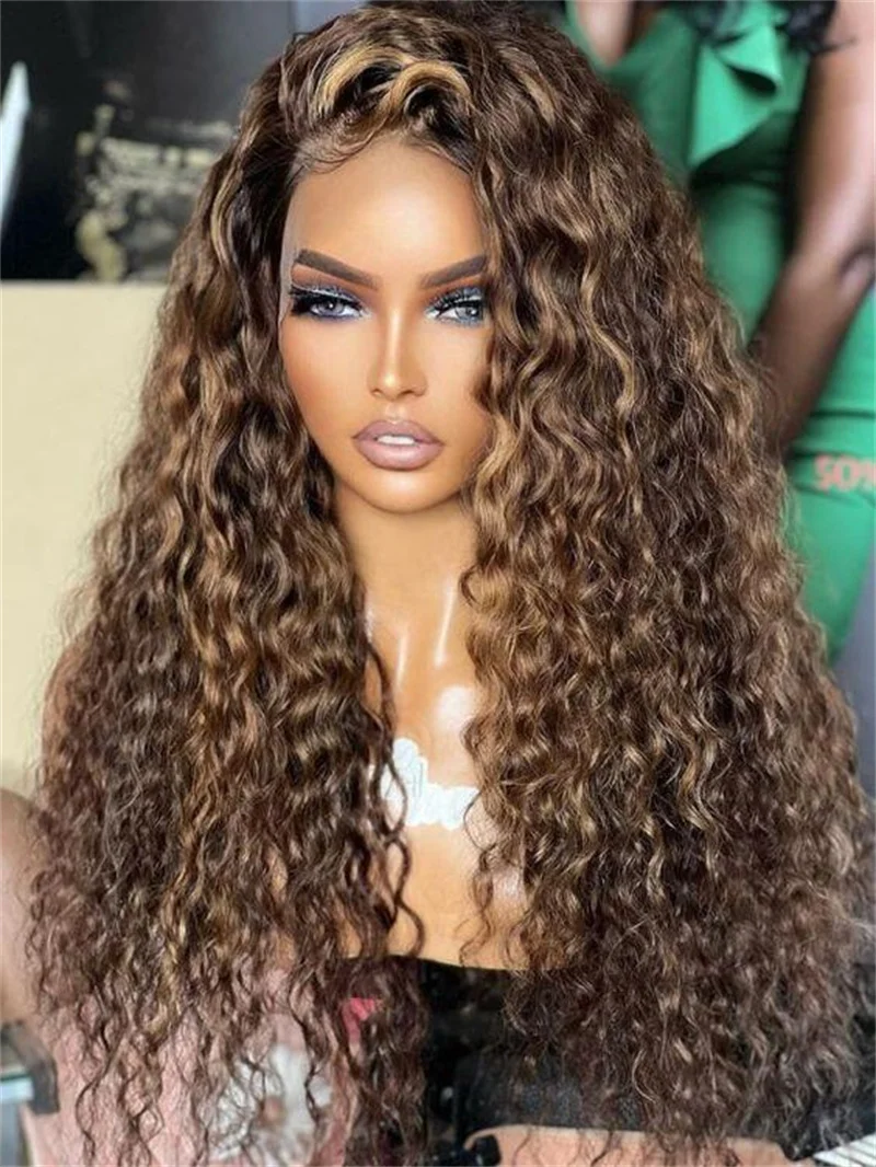 Soft Glueless Highlight Blonde Long 26“ Kinky Curly Lace Front Wig For Women With Baby Hair Preplucked Heat Resistant Synthetic