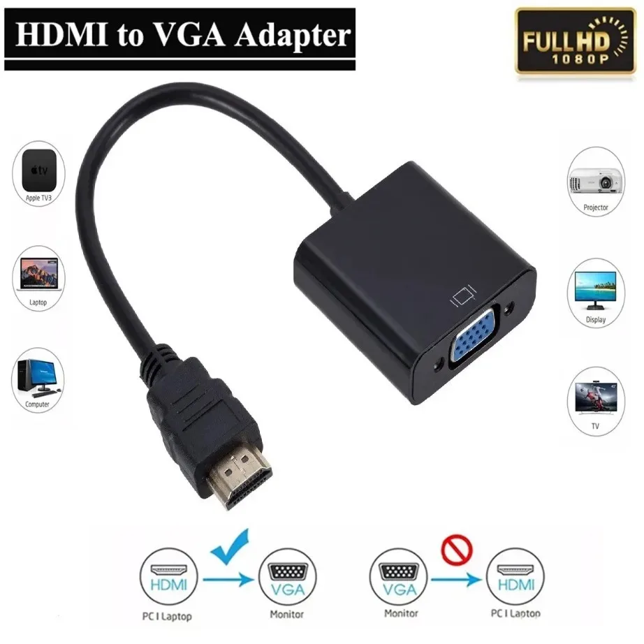 YIGETOHDE HDMI-Compatible to VGA Adapter Male To Famale Converter 1080P Digital to Analog Video Audio Converter For PC Laptop