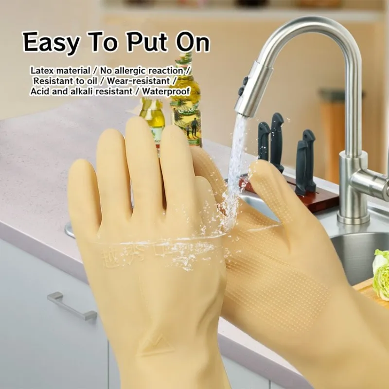 SML Latex Dishwashing Gloves for Women Waterproof Kitchen Cleaning Gloves for Washing Bowl Clothes And Vegetables Household Use