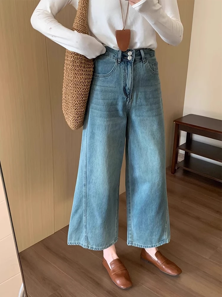 

Light Wa Wide Leg Denim Jeans Women's Summer New plus Size Flattering High Waist Loose Fit Straight Cut Retro Sle